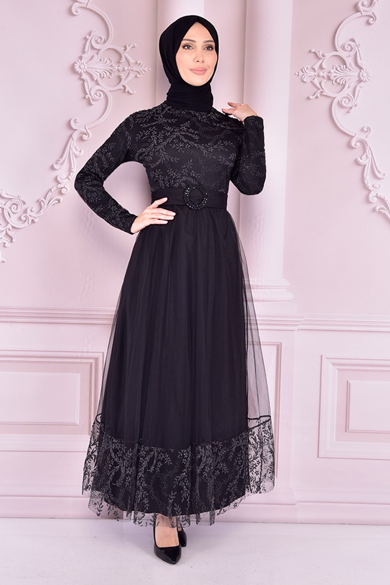 Belt Gauze Dress Black