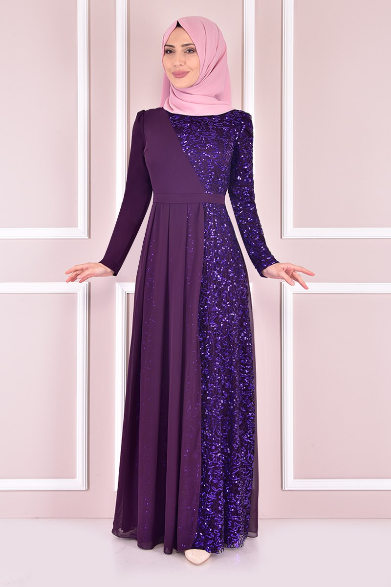 En mousseline de soie D tail Robes de soir e Damson