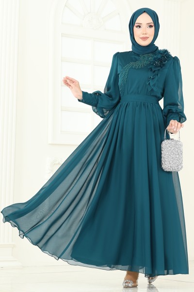 Evening Dress 8000AB368-MS Petroleum - Modamerve