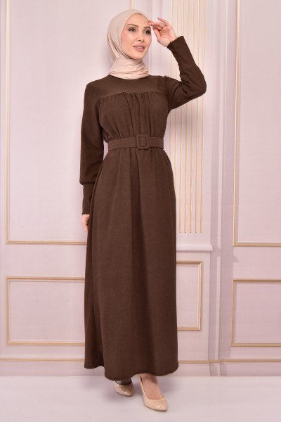 END - Kemerli Elbise Kahverengi END5510 (1)