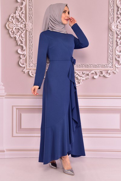 ASM - Kuşaklı Elbise İndigo KBR70302 (1)
