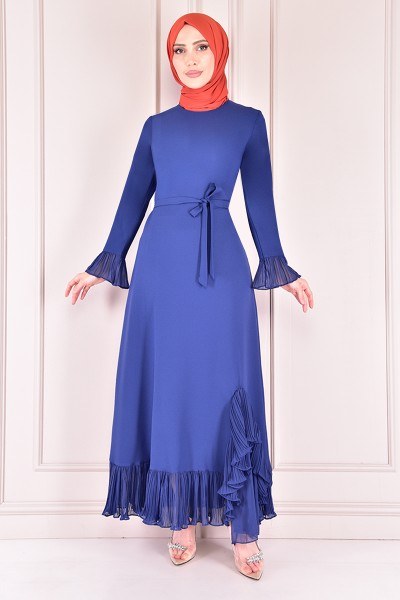 KNZ - Kuşaklı Elbise İndigo KNZ4125 (1)