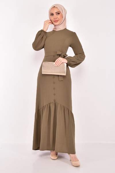 ASM - Kuşaklı Elbise Koyu Vizon ASM2560 (1)