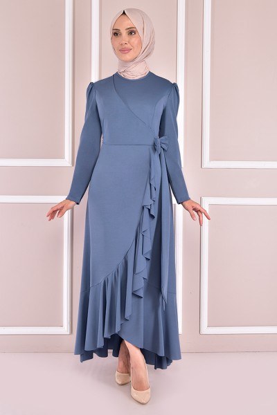ASM - Kuşaklı Elbise Mavi KBR70302 (1)
