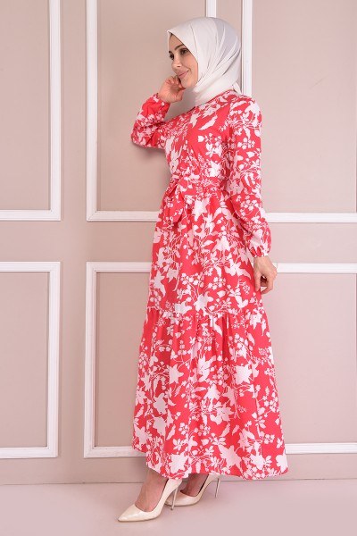 ZNK - Kuşaklı Elbise Nar Çiçeği ZNK1610 (1)