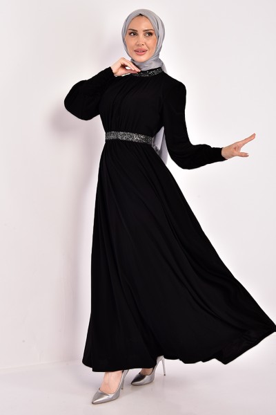 ASM - Kuşaklı Elbise Siyah ASM2596 (1)
