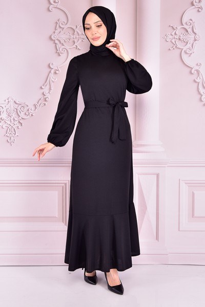 END - Kuşaklı Elbise Siyah END5173 (1)