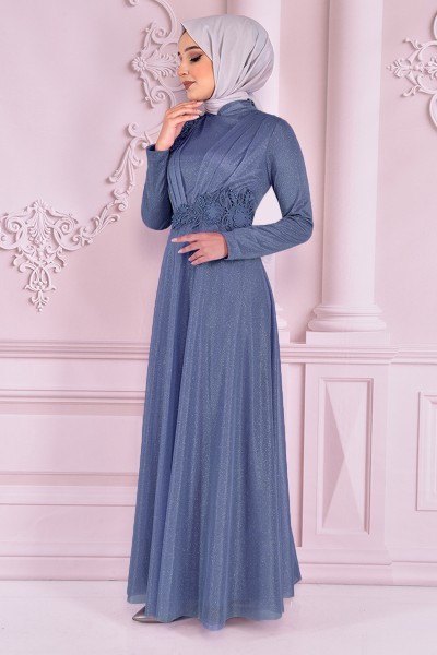 ASM - Silbrig Abendkleid Blau ASM21040 (1)