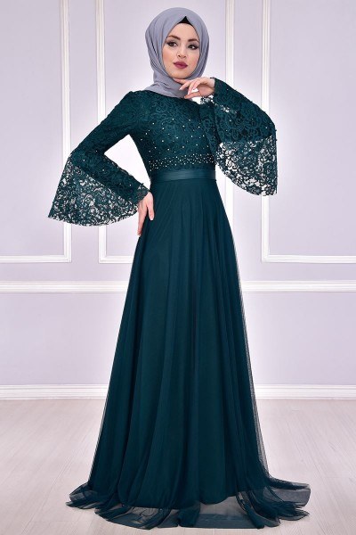 ASM - Stein Detaillierte Spitze Abendkleider Kleid Smaragd ASM39200 (1)